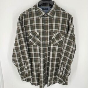 Roundtree & Yorke Mens 3XT Olive Green‎ Plaid Casual Long Sleeve Shirt